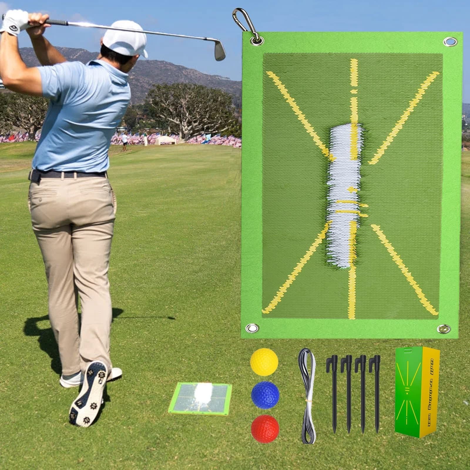Golf Training Swing Mat with Directional Swing Practice Track System
