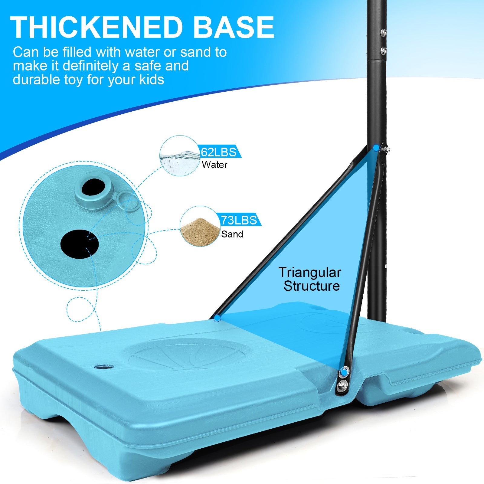 Portable Basketball Goal System Adjustable Height with Wheels Stable Base