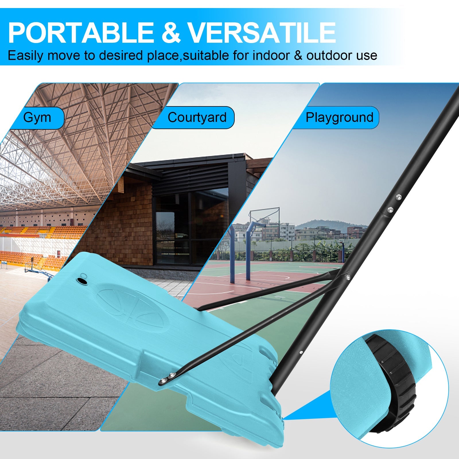 Portable Basketball Goal System Adjustable Height with Wheels Stable Base