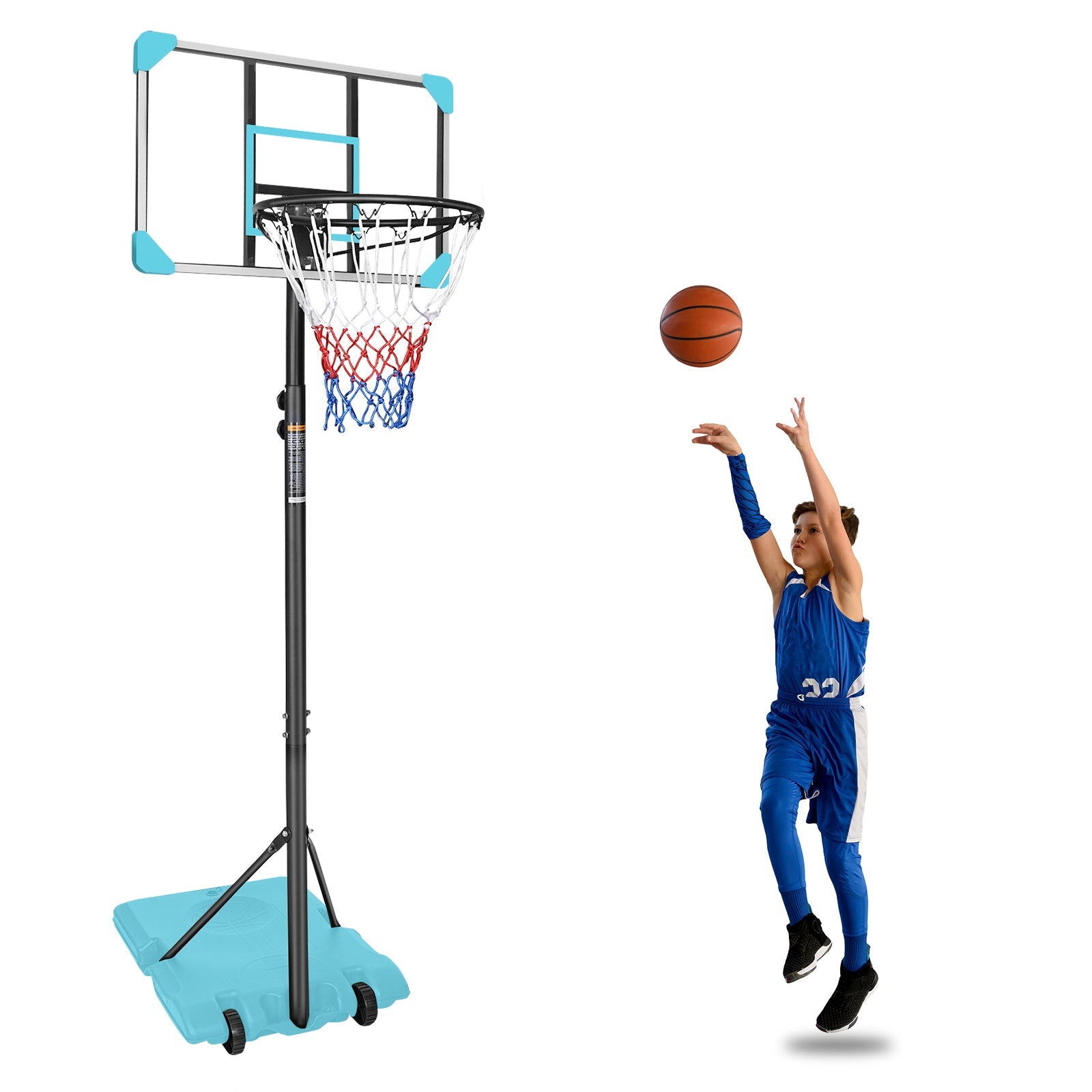 Portable Basketball Goal System Adjustable Height with Wheels Stable Base