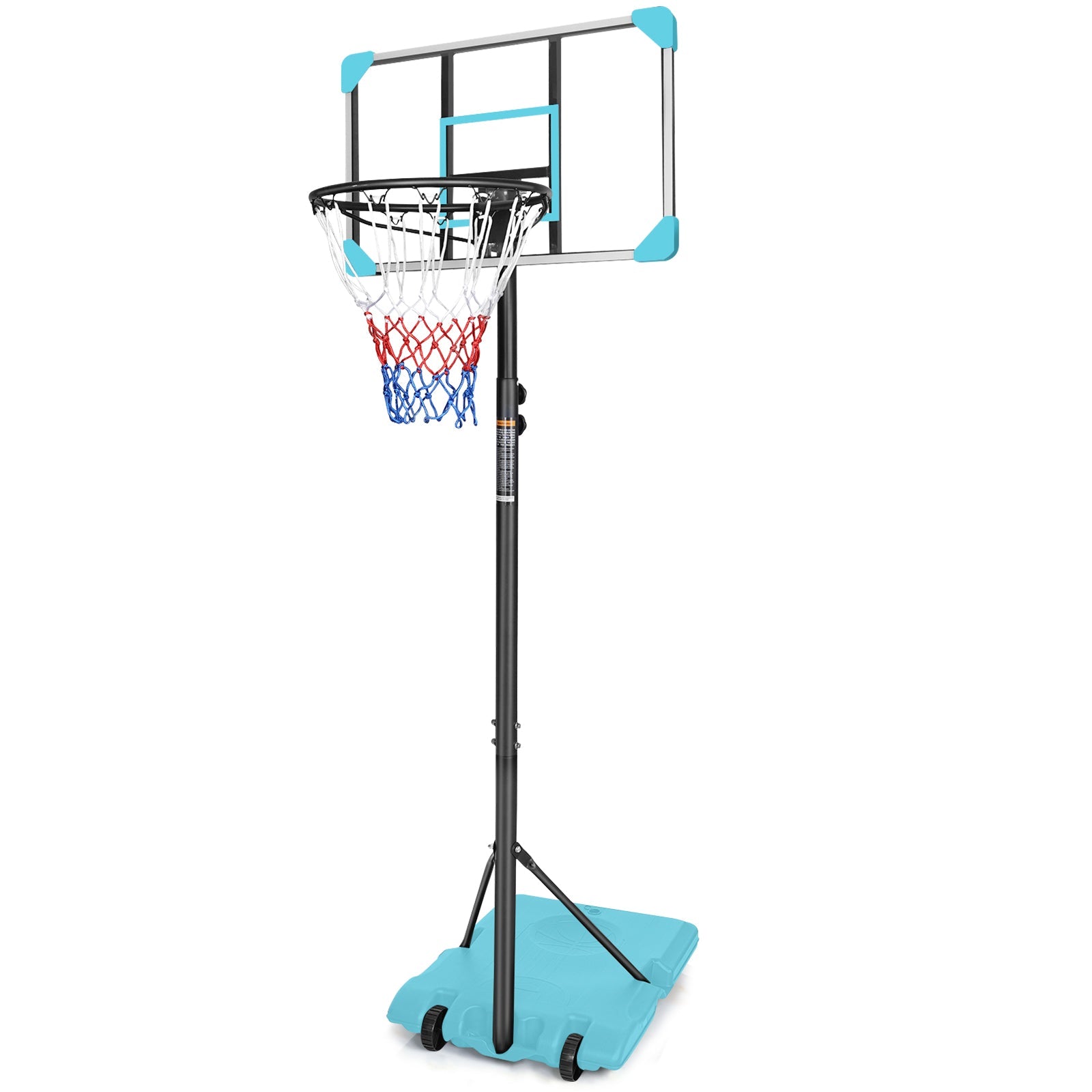 Portable Basketball Goal System Adjustable Height with Wheels Stable Base