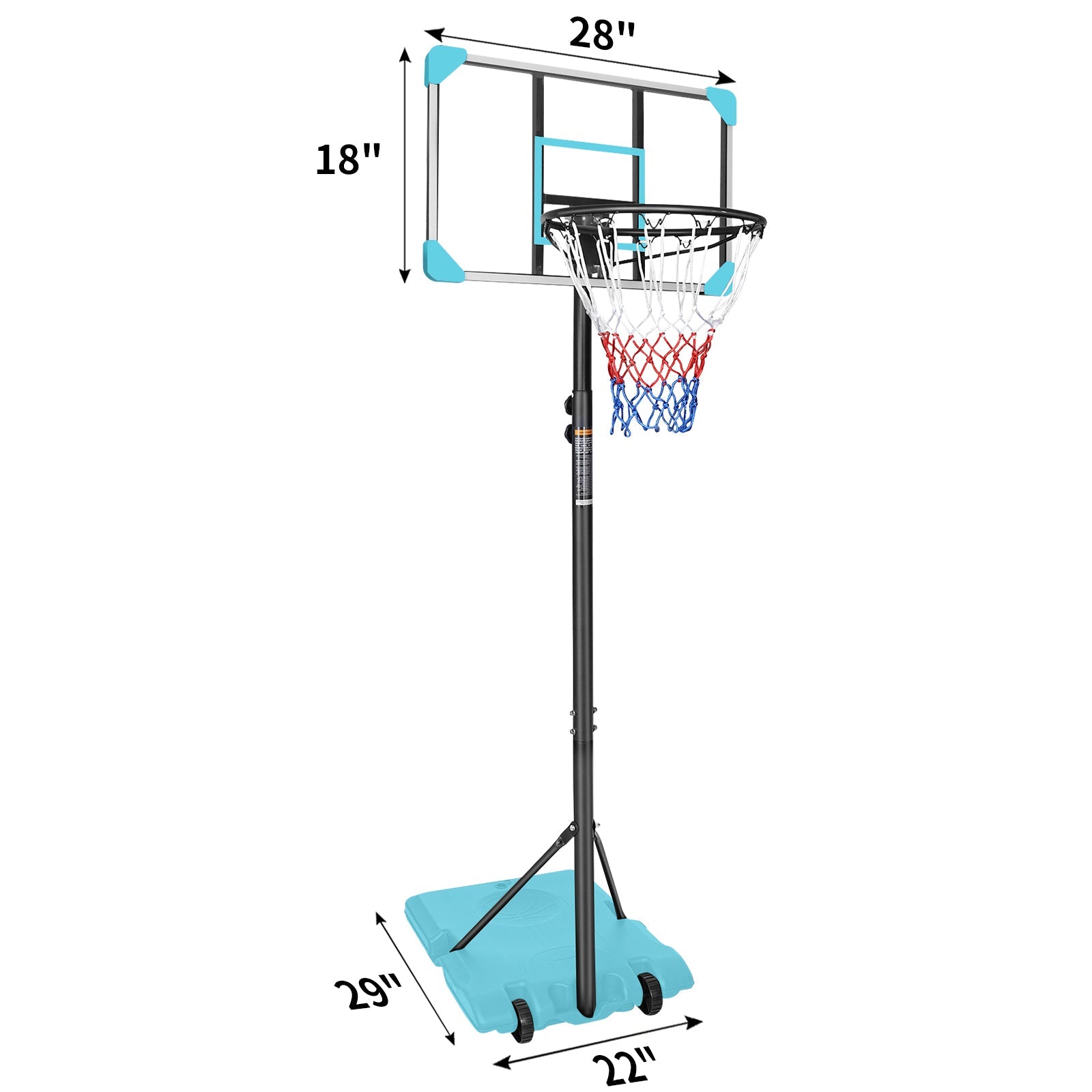 Portable Basketball Goal System Adjustable Height with Wheels Stable Base