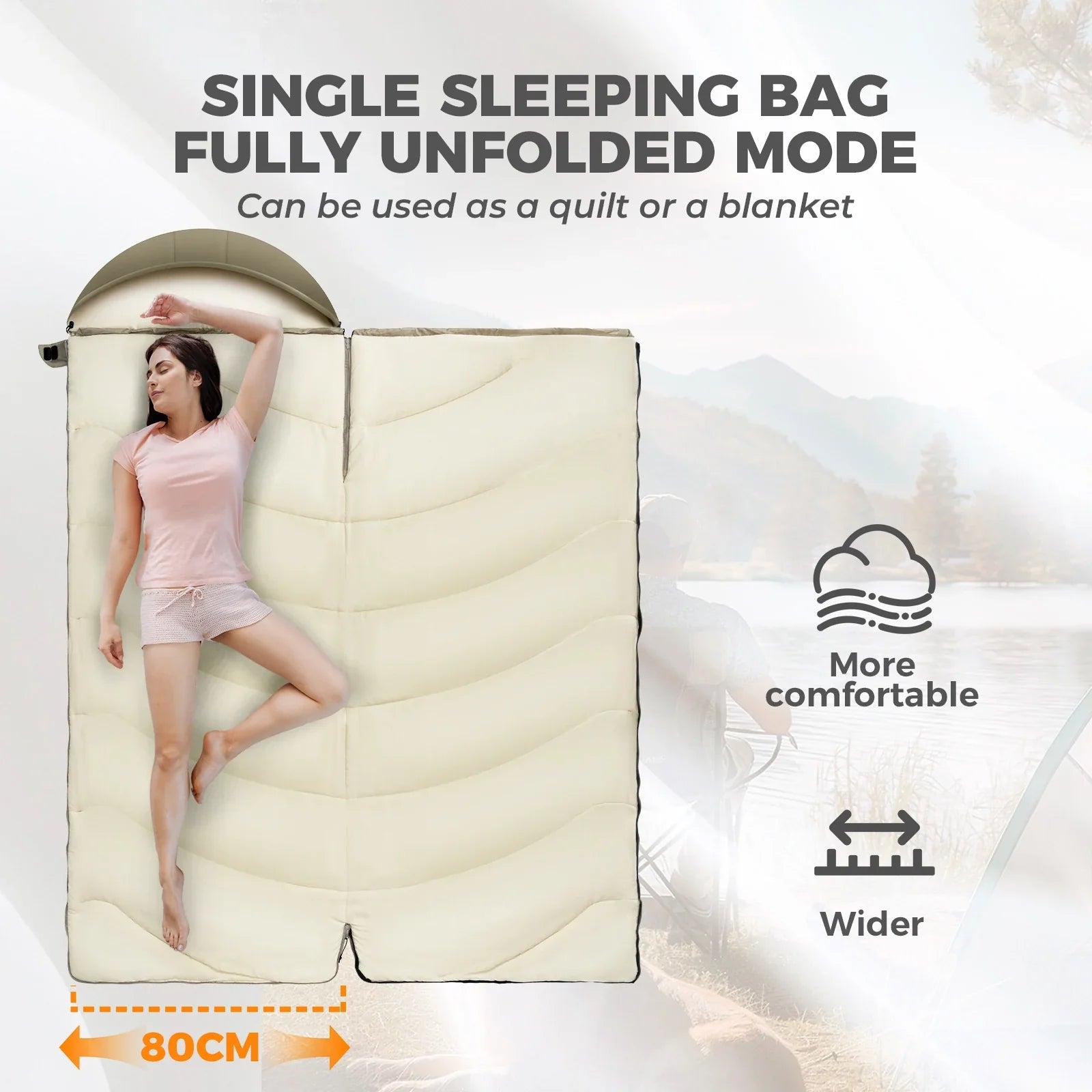 Cotton Envelope Portable Backpacking Sleeping Bag with Compression Sack