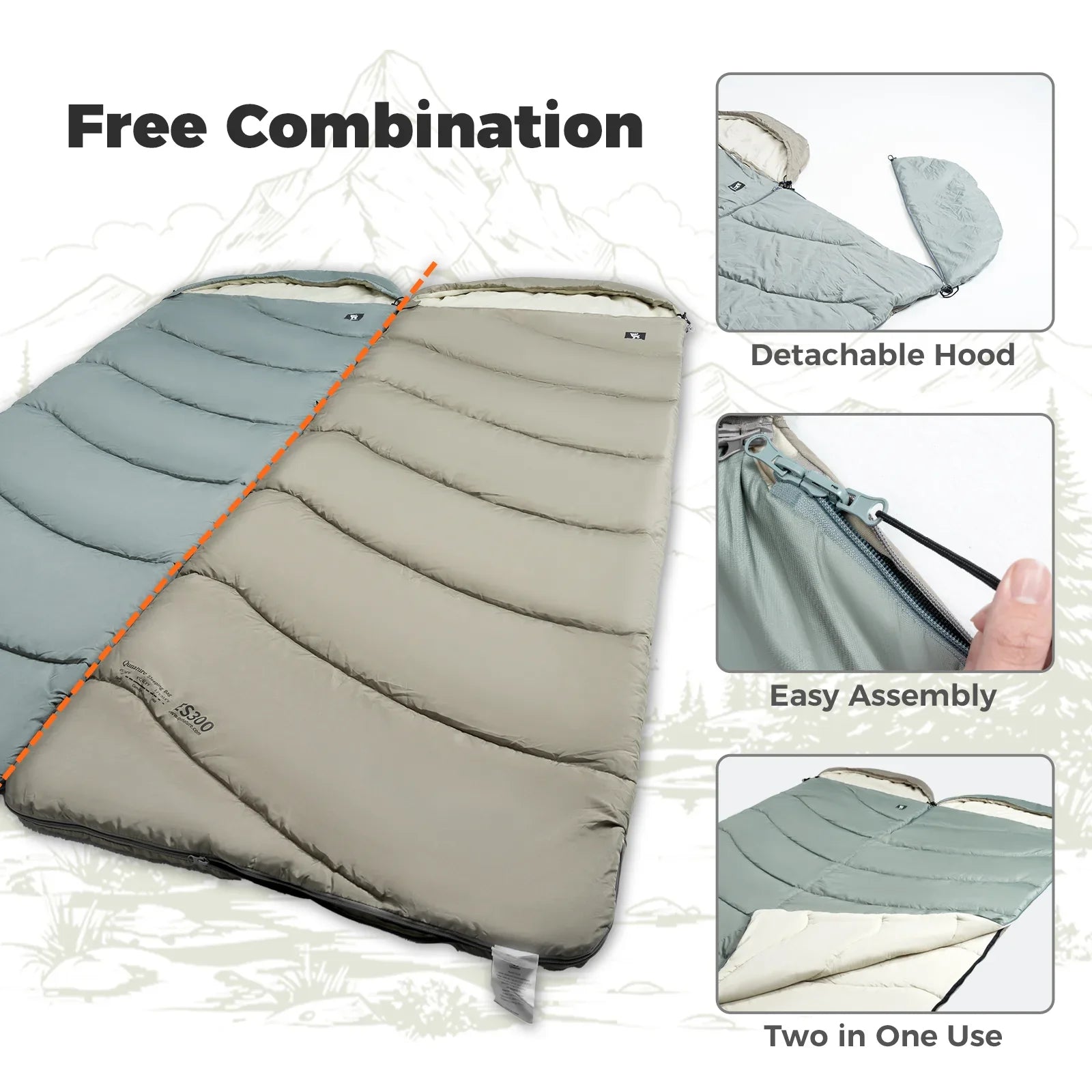 Cotton Envelope Portable Backpacking Sleeping Bag with Compression Sack