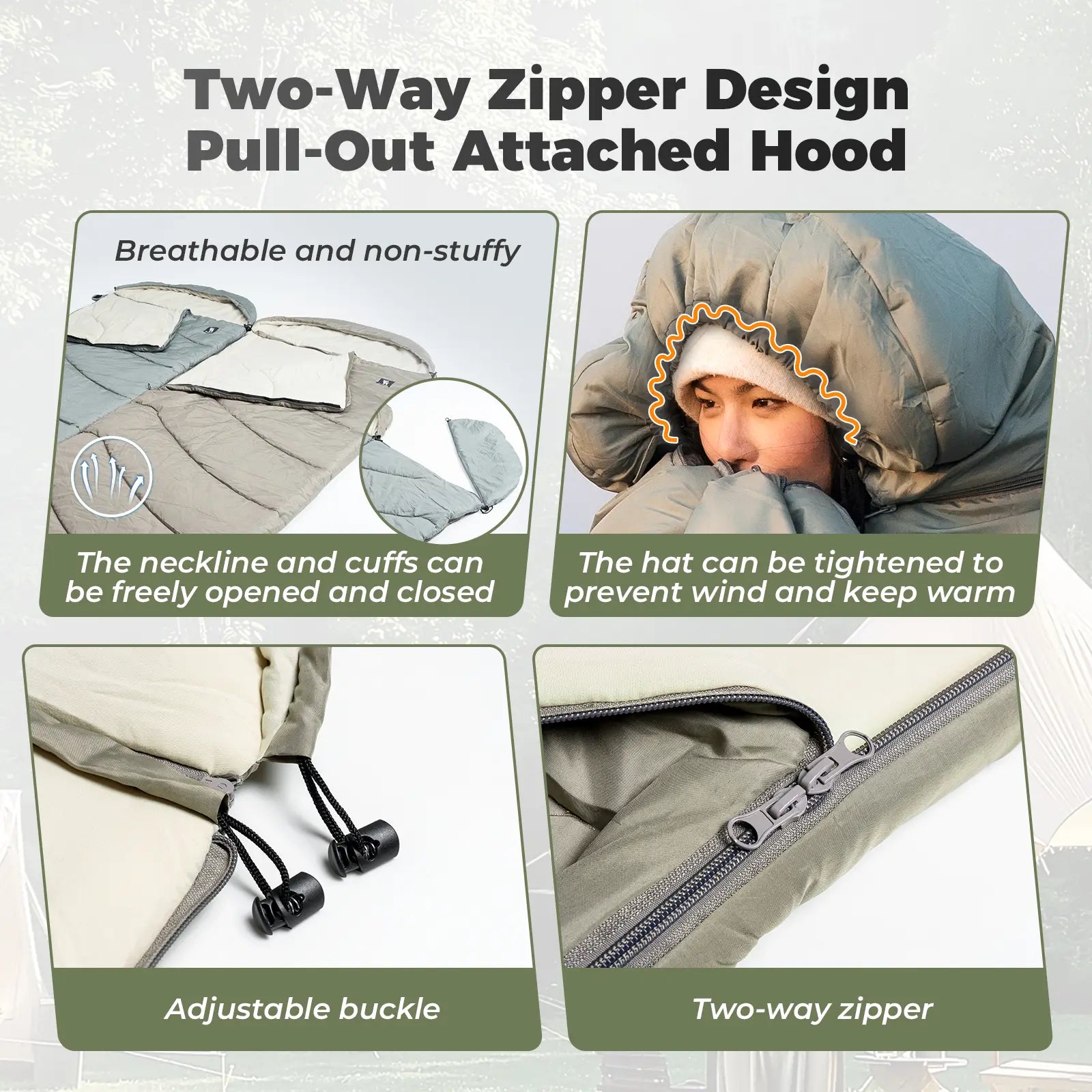 Cotton Envelope Portable Backpacking Sleeping Bag with Compression Sack
