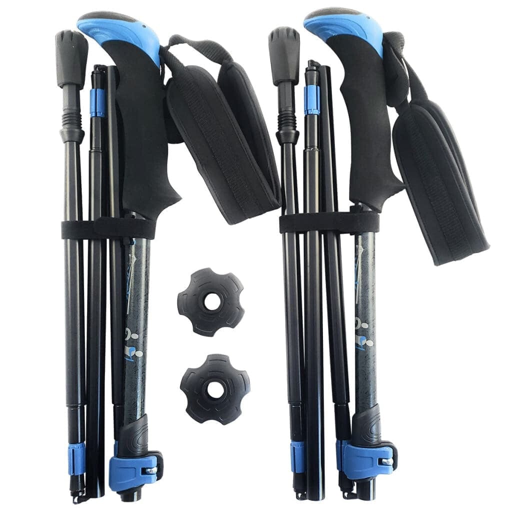 Travel Folding Hiking Poles with Rubber Feet Baskets Carry Bag