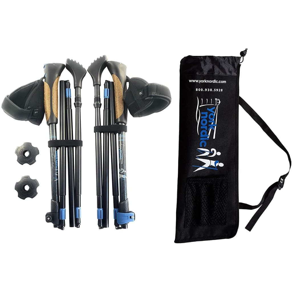 Travel Folding Hiking Poles with Rubber Feet Baskets Carry Bag