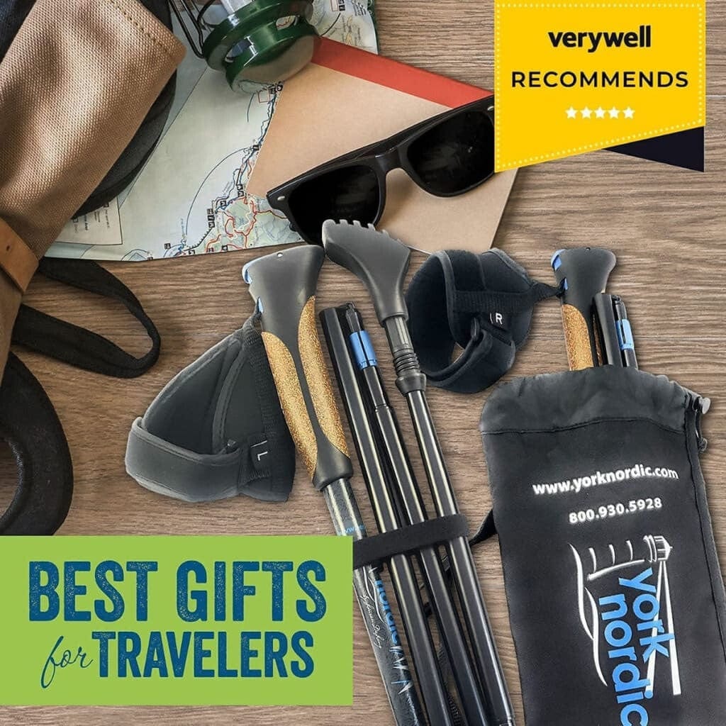 Travel Folding Hiking Poles with Rubber Feet Baskets Carry Bag